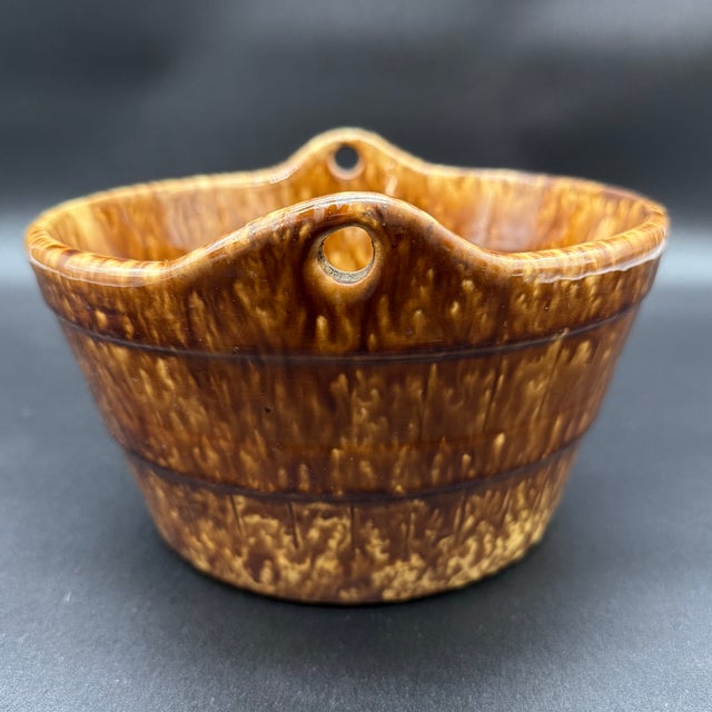 Mid 19th Century A Antique Rockingham Glazed Yellowware Pottery Barrel Form Crock, Circa 1860’s For Sale - Image 5 of 12