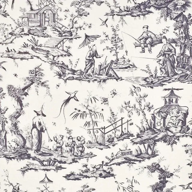 Chinoiserie Sample - Schumacher Shengyou Toile Fabric in Black For Sale - Image 3 of 3