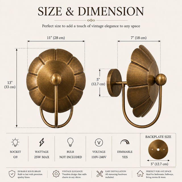 Mid-Century Modern Vintage Brass Wall Sconce Light, Handmade Antique Brass Flower Wall Lamp, Mid Century Shell Sconce Bedroom Bedside Hallway Entryway Lighting For Sale - Image 3 of 10