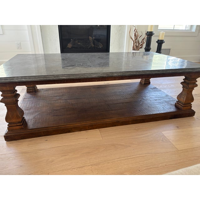 Details * Thick natural blue-gray stone top * Removable stone slab * Solid hardwood base * Lower plank storage shelf *...