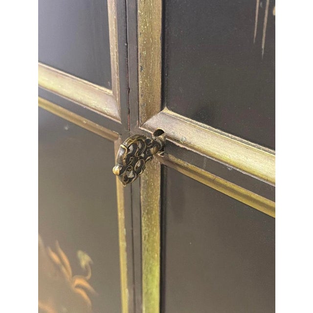 Antique Art Deco Chinoiserie Black and Green Hand Painted Drop Front Desk For Sale - Image 4 of 14