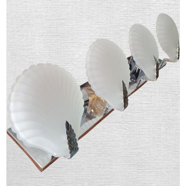 1990s Vintage Coastal 4 Light Seashell Chrome White Bathroom Vanity Wall Fixture Light For Sale - Image 5 of 11