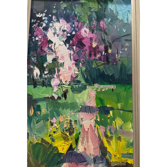 Wood 2022 Oil Post-Impressionist Jose Trujillo Original Garden Path, Framed in Plein Air For Sale - Image 7 of 8