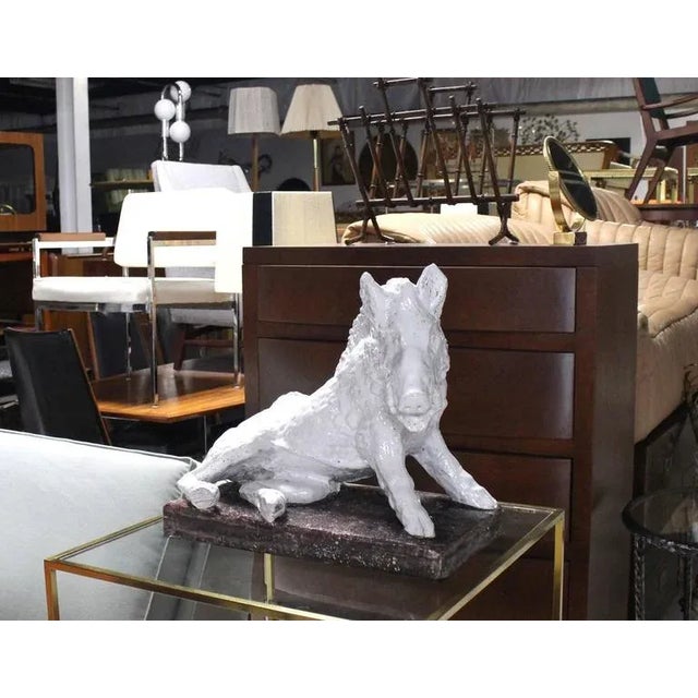 White Mid-Century Modern Fired Glazed Pottery Ceramic Sculpture of a Wild Boar For Sale - Image 8 of 9