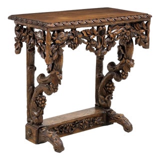 19th Century Rustic Black Forest Highly Carved Wooden Server Console Table For Sale