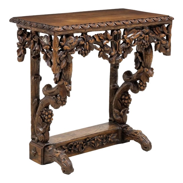 19th Century Rustic Black Forest Highly Carved Wooden Server Console Table For Sale
