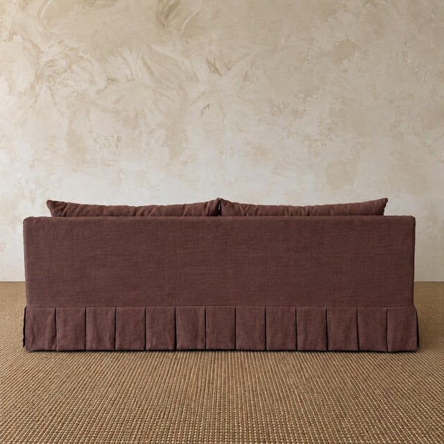 Parisian Sofa Slip Covered in Belgian Dark Rust Linen For Sale In Los Angeles - Image 6 of 8