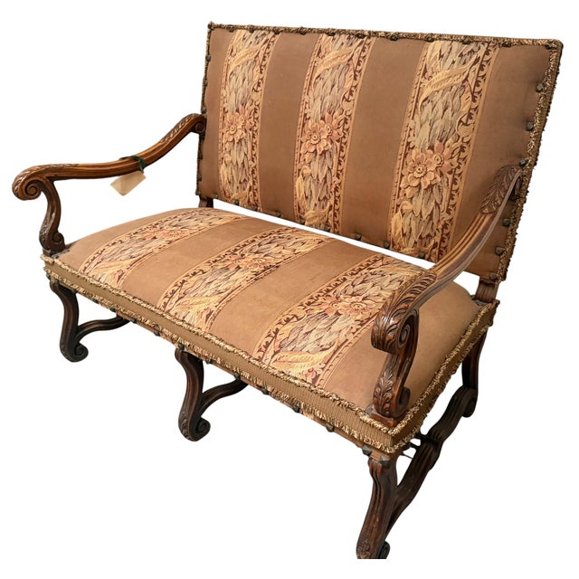 19th Century Antique 19c French Carved Walnut & Tapestry Sofa Settee For Sale - Image 5 of 6