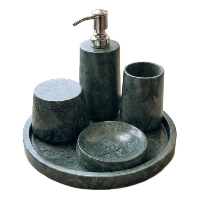 Verde Marble Bath Accessory Set, 5 Pieces For Sale
