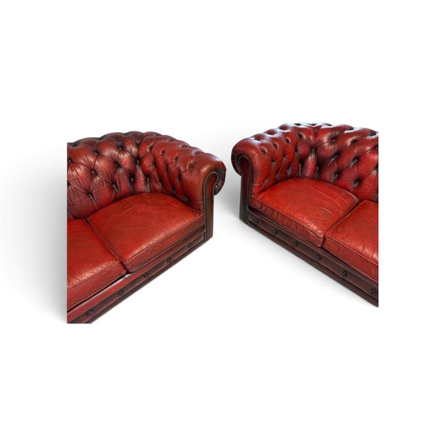 Vintage Chesterfield Sofas in Red Leather, Set of 2 For Sale - Image 10 of 11