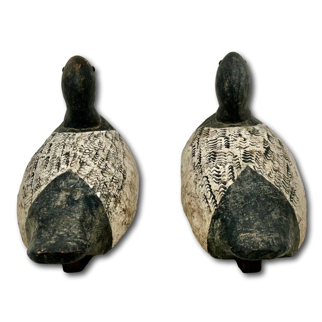 Nice Original Pair of Antique American Primitive Hand Carved & Painted Wood Duck Hunters Working Decoys Circa 1920s For Sale - Image 9 of 18