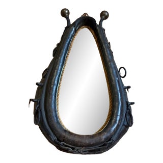 Antique Repurposed Leather Horse Collar Mirror For Sale