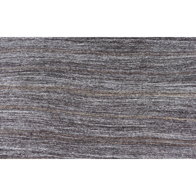 Mid 20th Century Vintage Turkish Kilim Rug With Variegated Stripes in Charcoal, Gray & Ivory For Sale - Image 5 of 14