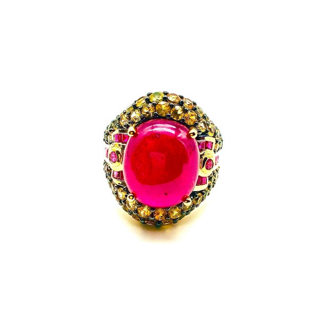Bochic "Orient" Natural Ruby & Yellow Sapphire Ring Set In 18 K Gold & Silver For Sale - Image 18 of 18