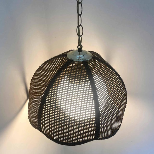 1970s Mid-Size 1970's Rattan Swag Light Fixture With Globe For Sale - Image 5 of 9