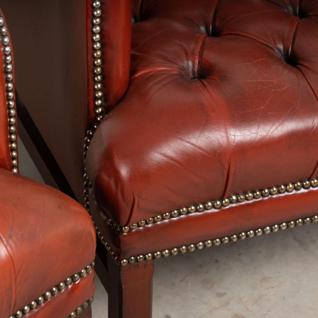 Pair of 20th Century Danish Oxblood Leather Chesterfield Wingback Club Chairs For Sale - Image 14 of 18