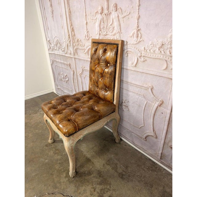 Set of 8 French Louis XV Dining Chairs, Leather Tufted, 1960s For Sale - Image 4 of 18