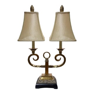 Vintage Art Deco Hollywood Regency Twin Toleware Table Lamp For Sale