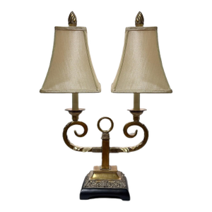 Vintage Art Deco Hollywood Regency Twin Toleware Table Lamp