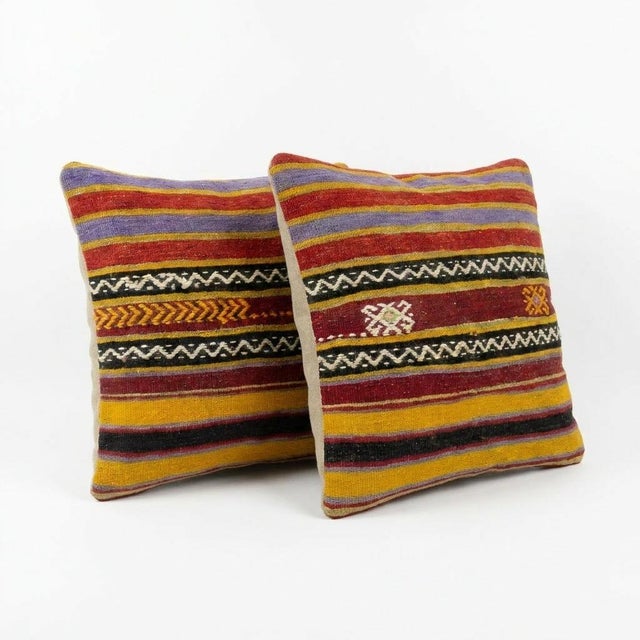 Mid-Century Modern Hand Woven Kilim Pillow Cover 20'' X 20'' - Set of Two For Sale - Image 3 of 4