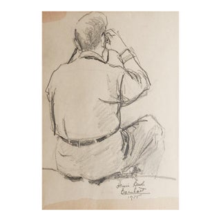 1955 Man With Binoculars Drawing For Sale