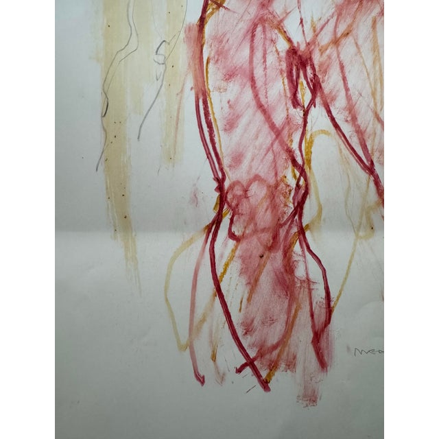 Expressive figurative work on paper by Canadian artist Jack Meanwell (1919–2005), depicting a standing nude rendered in...