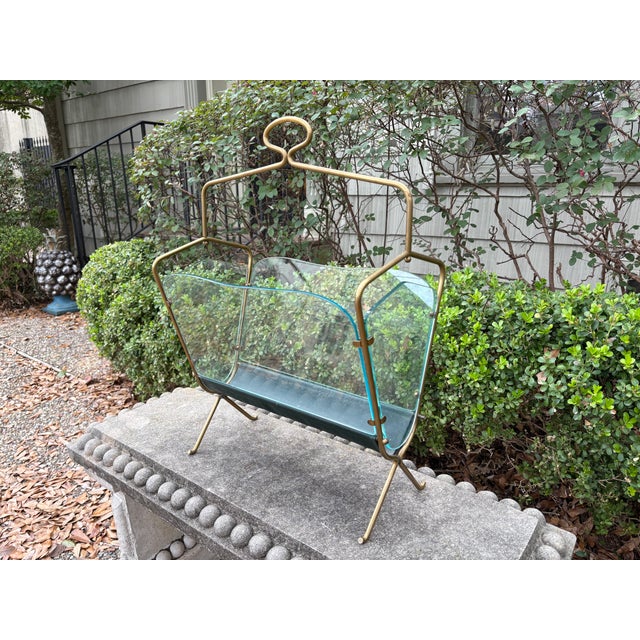 Italian Modern Brass and Glass Magazine Holder For Sale - Image 10 of 12