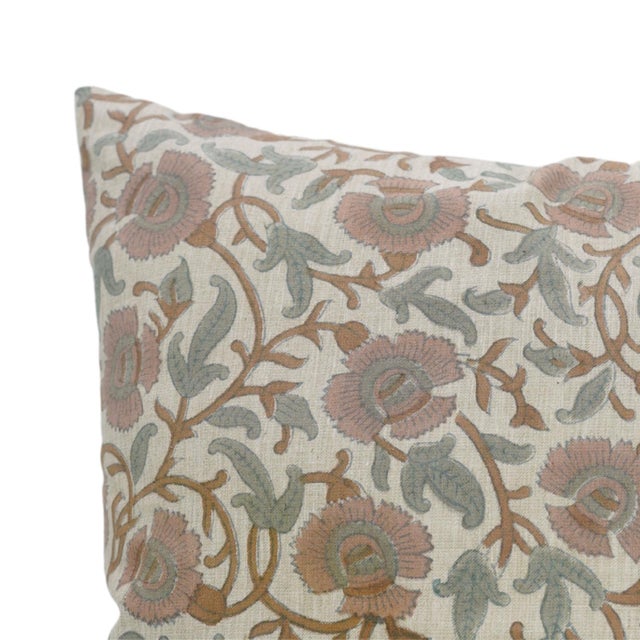Art Deco Fabdivine Handmade Block Print Linen Blend Throw Pillow Cover 18x18 – Vasundra Floral Design For Sale - Image 3 of 9