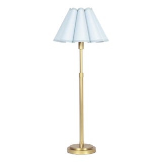 Regina Andrew Polly Buffet Lamp, Natural Brass with Mist Blue Scalloped Shade For Sale