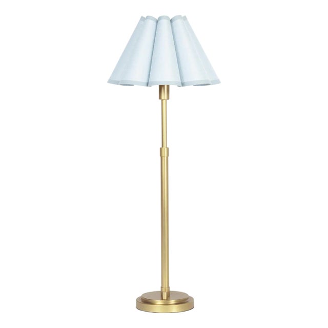 Regina Andrew Polly Buffet Lamp, Natural Brass with Mist Blue Scalloped Shade For Sale