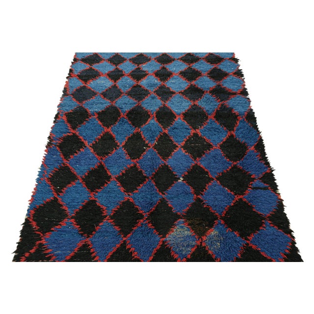 1950s Vintage Moroccan Rug in Black, Blue and Red Diamond Patterns, From Rug & Kilim For Sale - Image 5 of 7