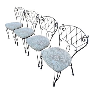 Mid Century Wrought Iron Patio Dining Chairs – Heavy Vintage Outdoor Set of 4 For Sale