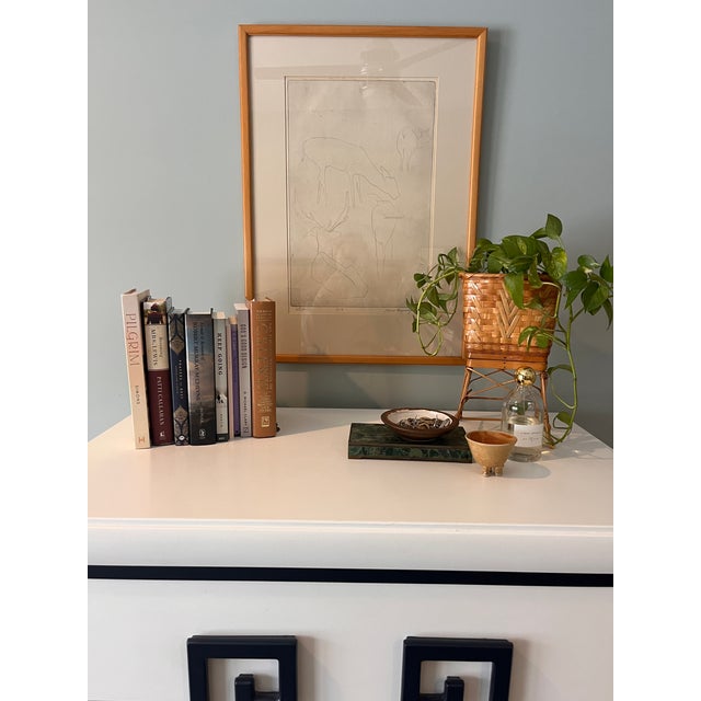 Antique Vintage Large Mid Century Deer Etching Drawing Pencil - Signed and Dated 1951 Amazing Vintage Find Wonderful...