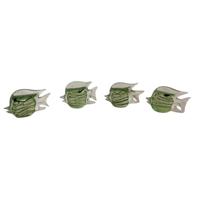 Vintage Italian Hand-Blown Green Art Glass Fish Sculptures - Set of 4 For Sale In West Palm - Image 6 of 12