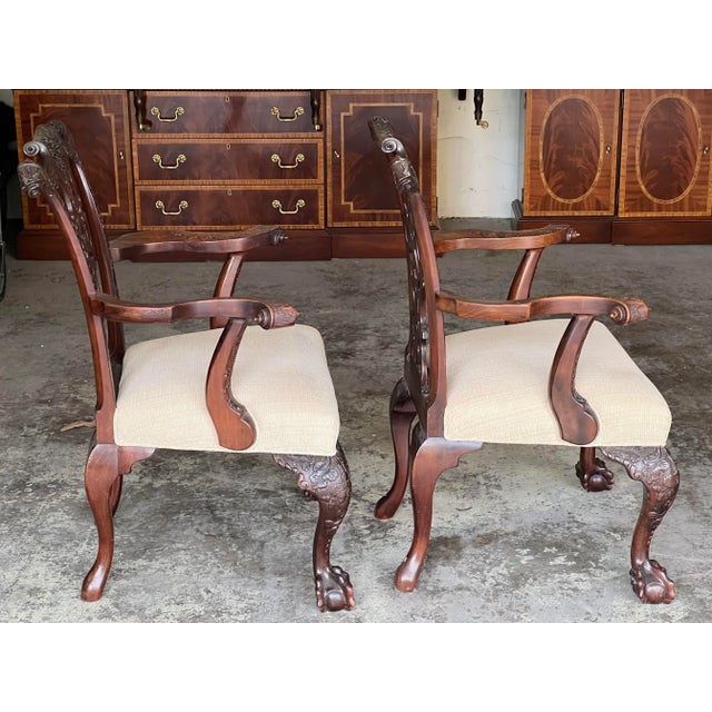 Vintage Karges Style Mahogonay Chippendale Ball and Claw Captains Dining Chairs Set of 2 For Sale - Image 4 of 13