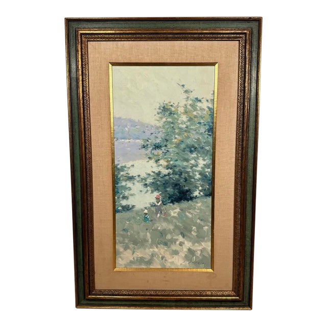 1960s Framed Andre Gisson Oil on Canvas Impressionist Painting Mother/Daughter 33” X 21” For Sale