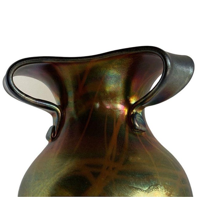 1910s Early 20th Iridescent Handblown Heart & Vine Vase Set by Imperial For Sale - Image 5 of 12