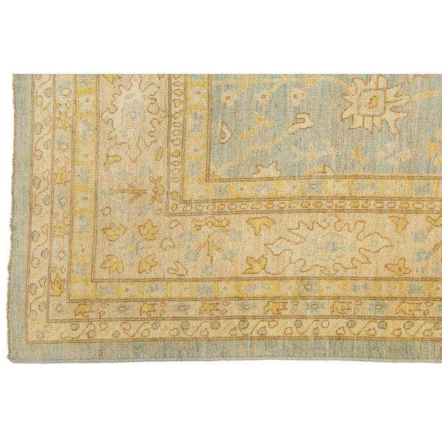 15x23 Modern Transitional Oushak Style Light Blue & Goldenrod Hand-Knotted Wool For Sale - Image 10 of 10