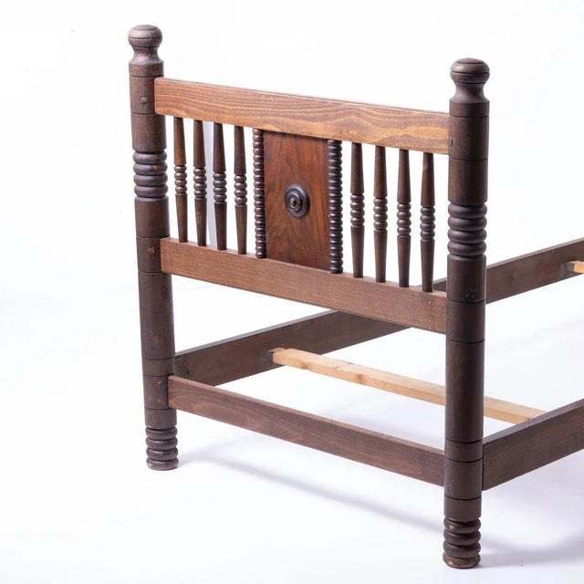 Incredible and rare vintage twin bed frame by Charles Dudouyt, circa 1940's France. Long oak wood frame with carved...