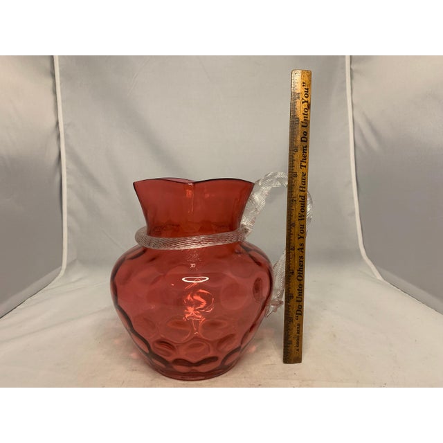 Antique Cranberry Glass Pitcher: Boston & Sandwich Spot-Optic with Rope Twist For Sale - Image 9 of 9