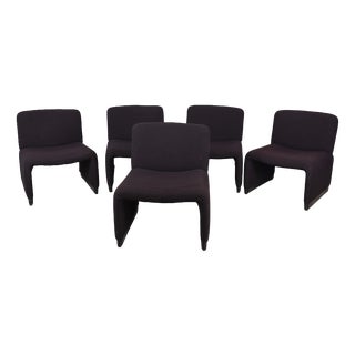 Vintage Armchairs in Black Fabric, Italy, 1980s, Set of 5 For Sale