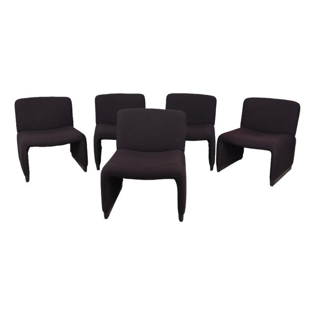 Vintage Armchairs in Black Fabric, Italy, 1980s, Set of 5 For Sale