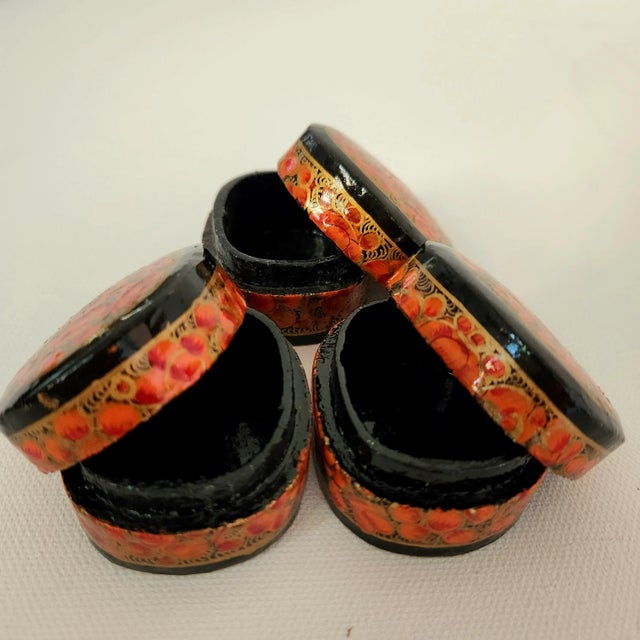 1990s Indian Hand Painted Paper-Mache Boxes - Set of 3 For Sale - Image 4 of 4