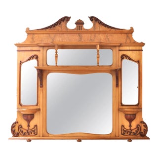 Antique American Neoclassical Walnut and Ash Overmantel Mirror, circa 1870 For Sale