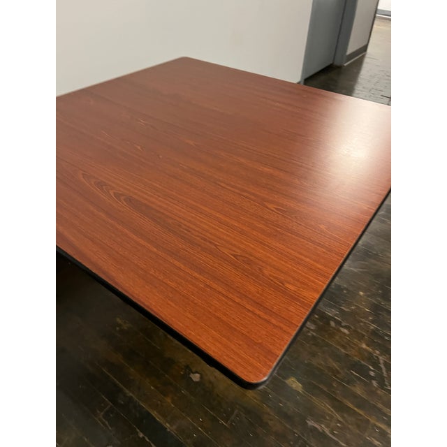 1950s Square 1950s Herman Miller Square Contract Table With Walnut Laminate Top on Pedestal Base For Sale - Image 5 of 7