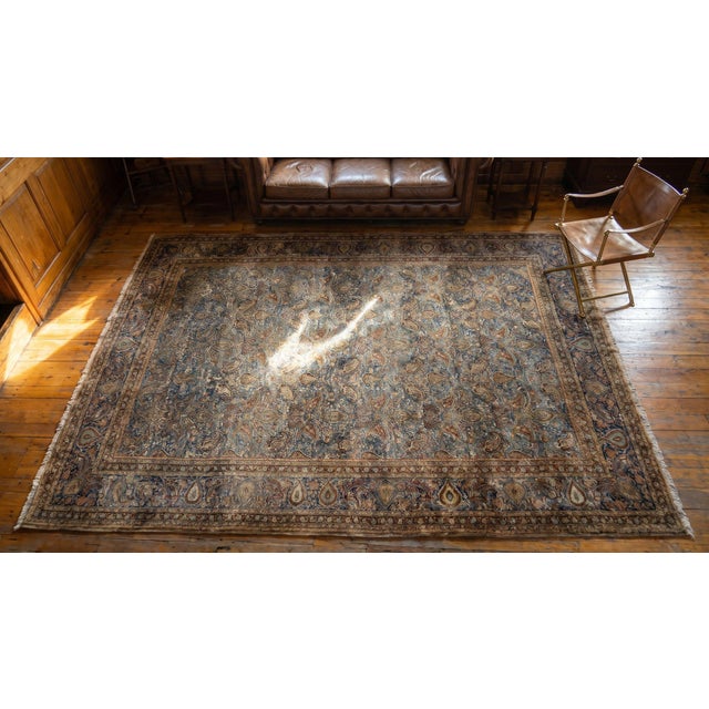 Textile Excellent Antique Persian Dabir Kashan Rug With Navy Background With Allover-Floral Design For Sale - Image 7 of 8