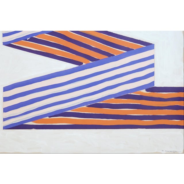 Purple 2026, Op Art Painting Diptych of Purple Ribbon, Color Field Modern Painting on Watercolor Paper For Sale - Image 8 of 10