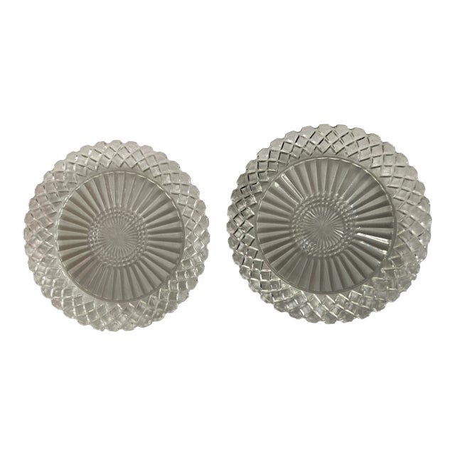 Vintage Clear Cut Glass Plates S/2 For Sale