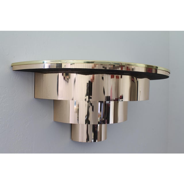 Vintage 70s Disco Console Table, Cascading Demilune Wall Mounted Shelf in Gold For Sale - Image 16 of 18
