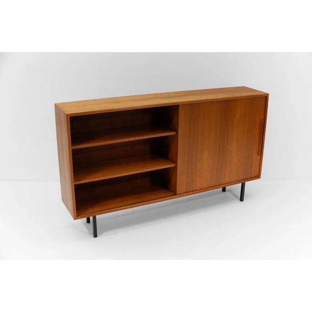 Wood Danish Teak Slide Door Sideboard, 1960s For Sale - Image 7 of 18
